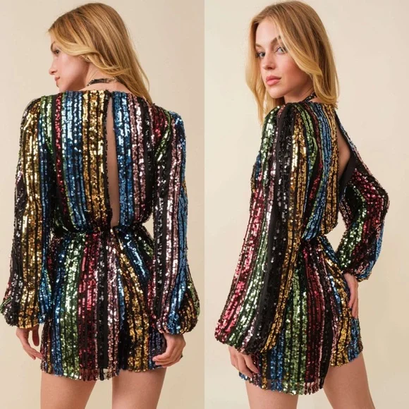 Turn Up The Volume Multicolor Sequin Striped Romper - Picture 5 of 7